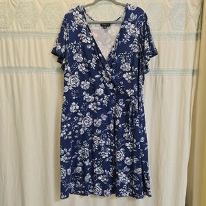 Floral Wrap Dress in Blue and White